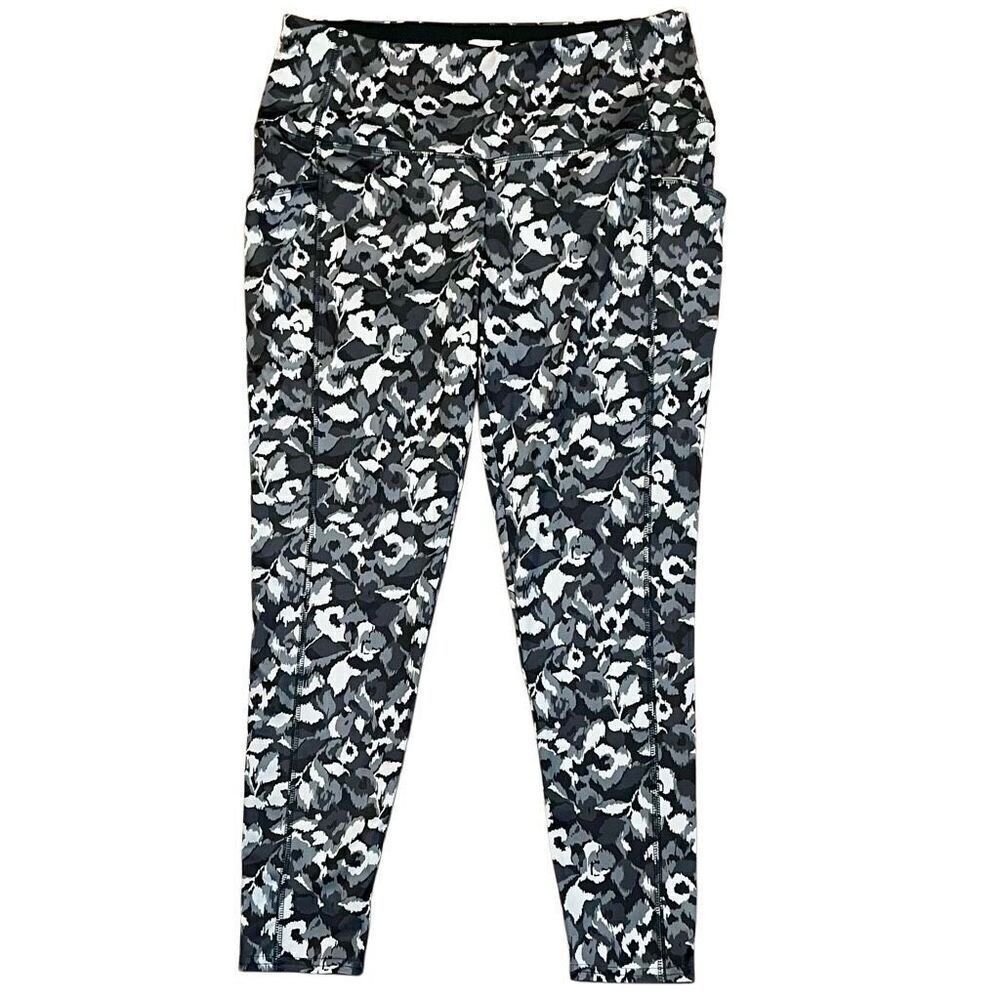 Chico’s Zenergy Gray Black Marble So Slimming Activewear Leggings 2 12/14